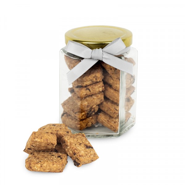 Large Jar of Cookies with label and ribbons (90 grams) - Oat & Raisin