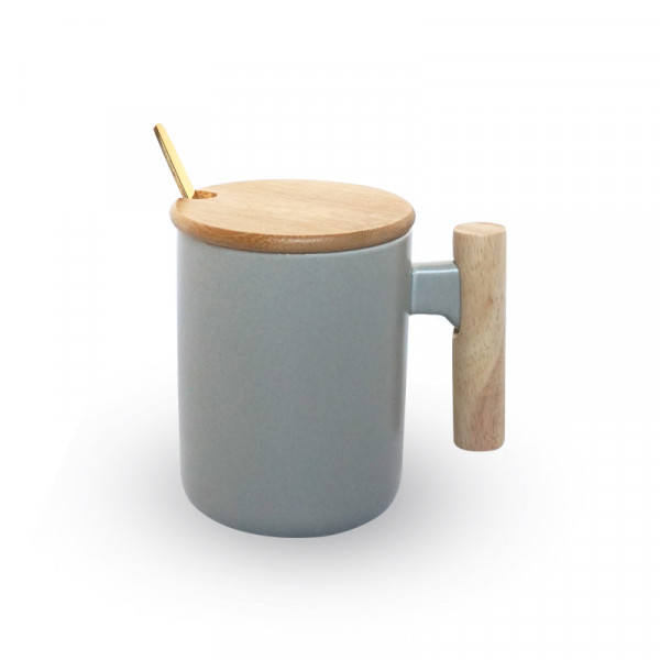 Coffee Mug with Wooden Lid & Spoon